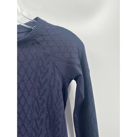 Lululemon Rest Less Pullover Navy Blue Textured Baselayer thumbholes long sleeve - Picture 3 of 6